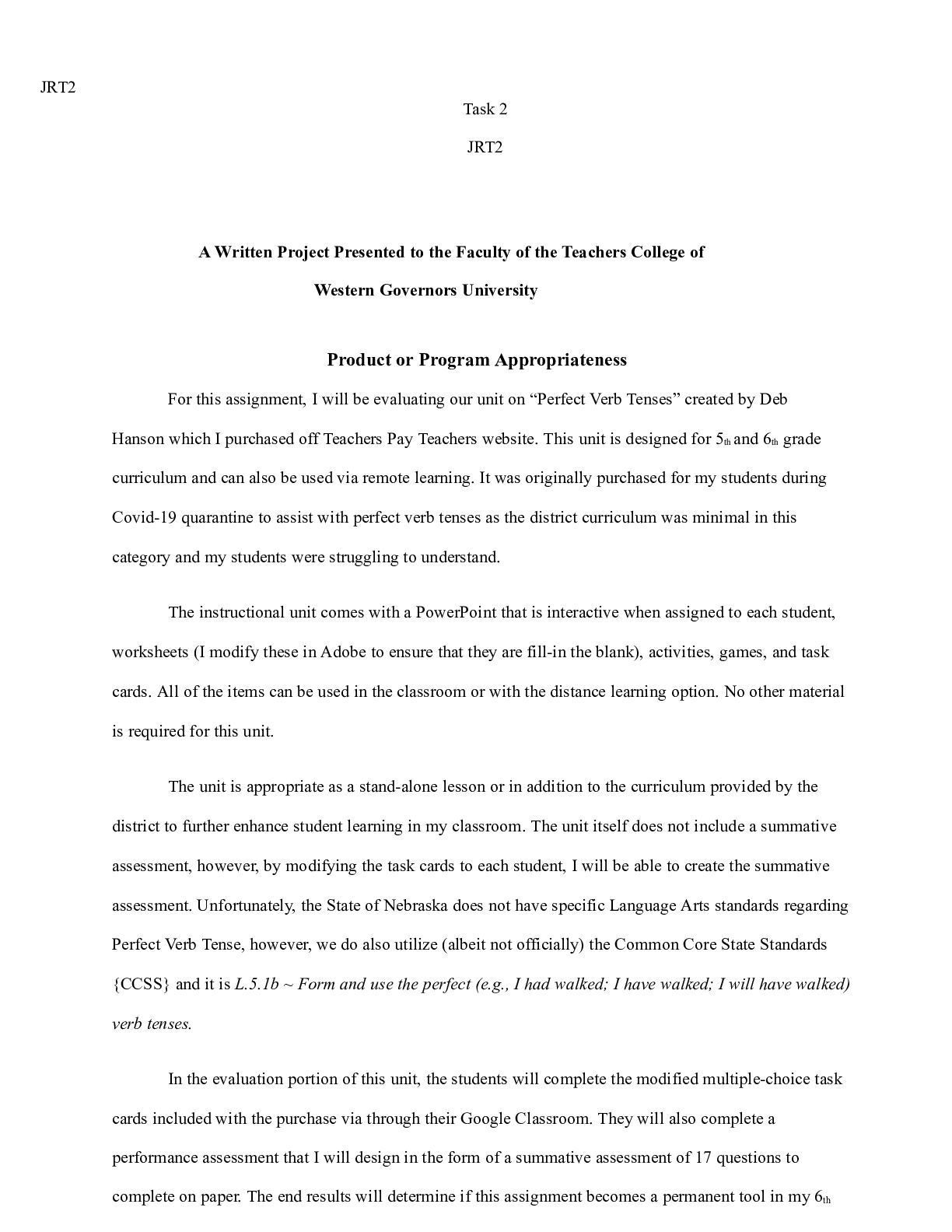 Preview image of JRT2 Task2   1 .docx  JRT2  Task 2  JRT2                               A Written Project P document